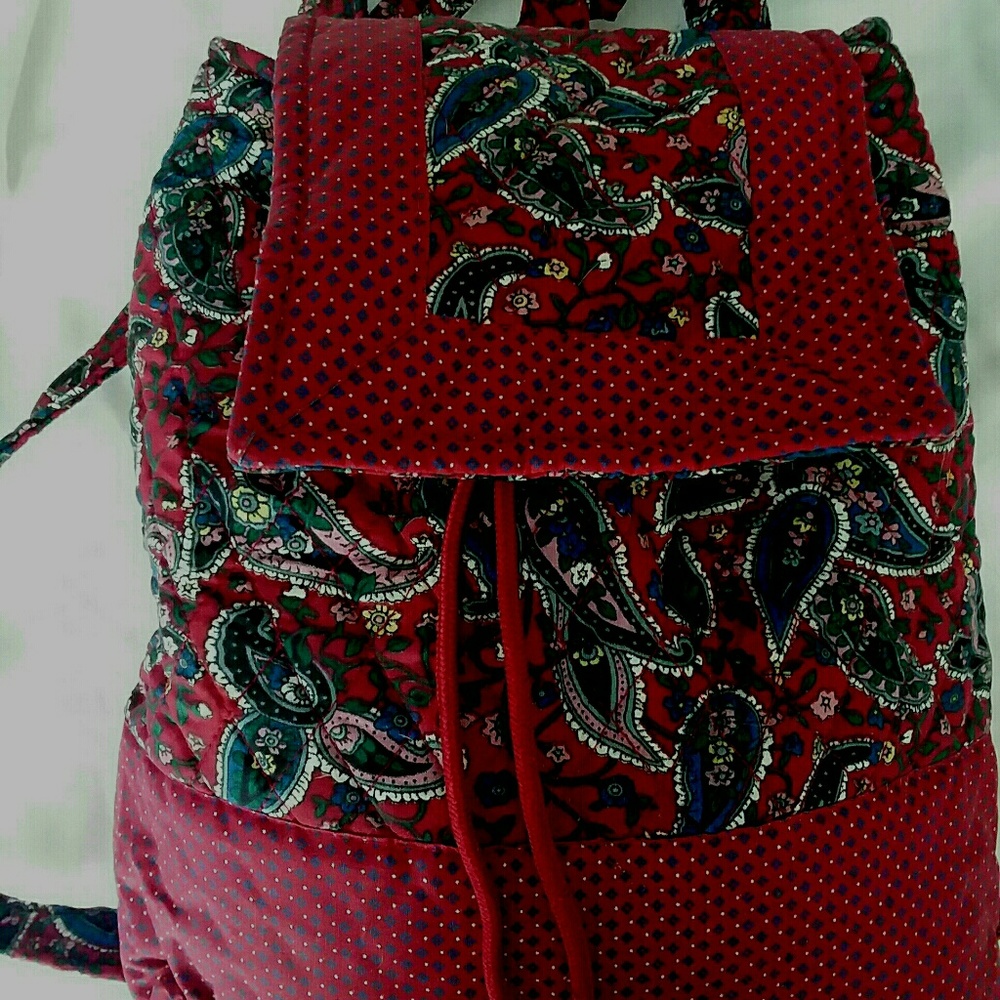 NEW Cotton Maroon/Blue Print Backpack/Tote